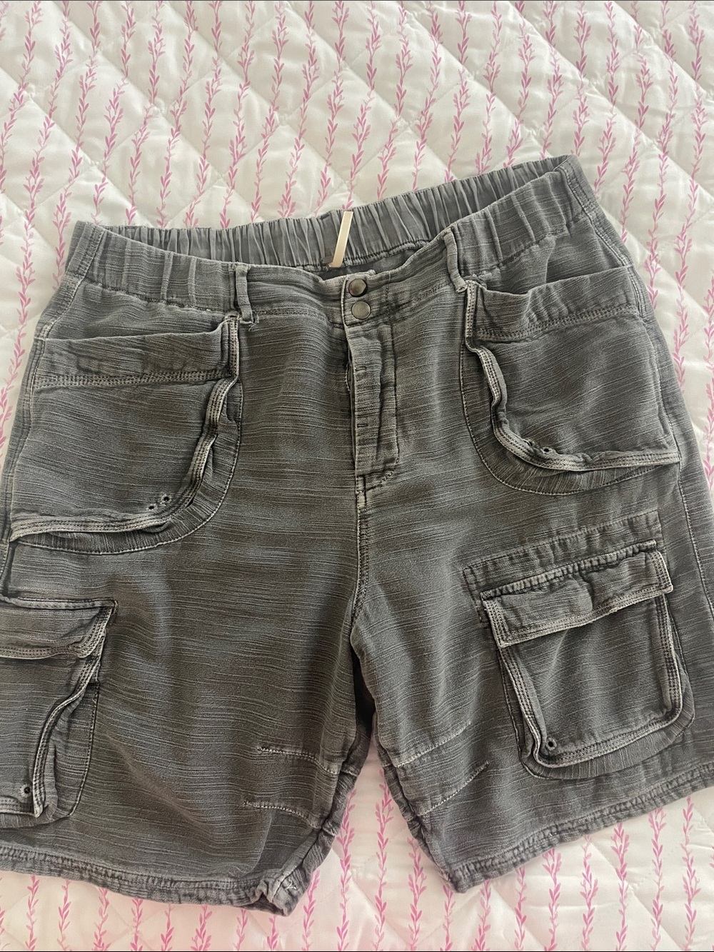 Free People Distressed Gray Cargo Shorts